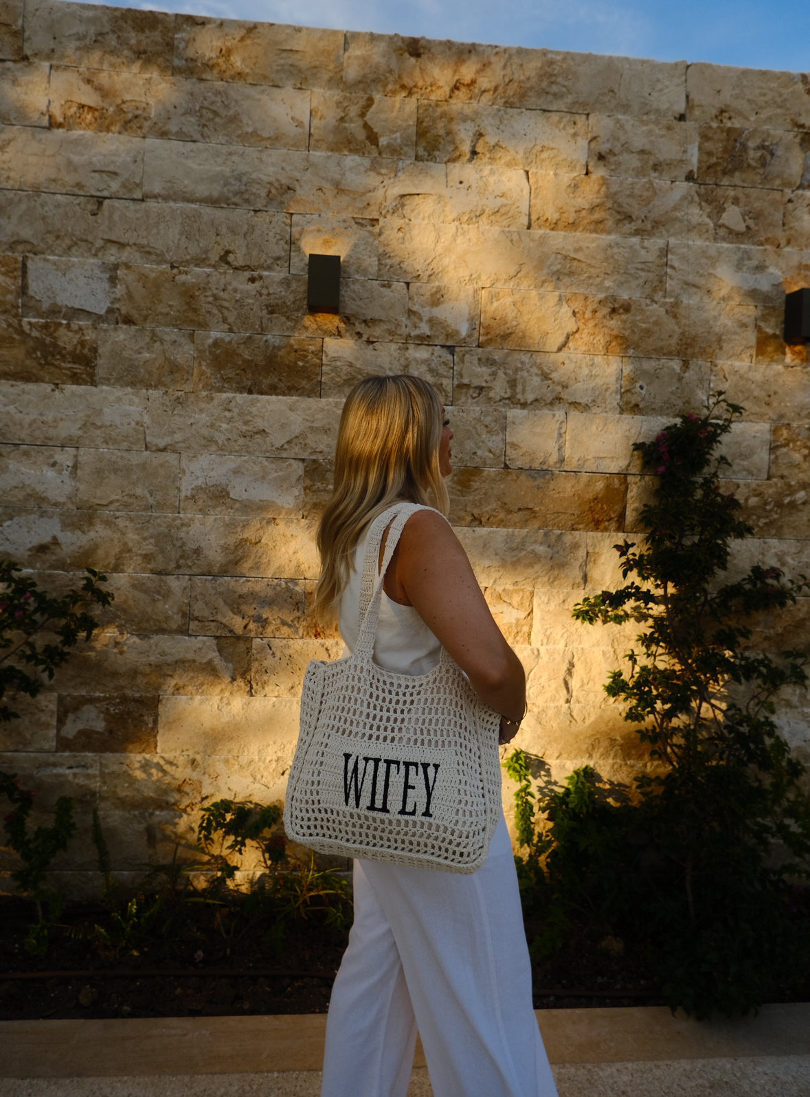 SAMPLE SALE Wifey Statement Crochet Lined Tote Bag | Bridal Hen Wedding Honeymoon