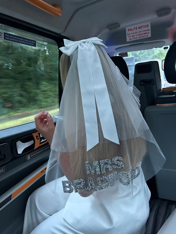 Personalised Bow Veil with Crystal Letter Embellishment | Bridal Hen Party Veil
