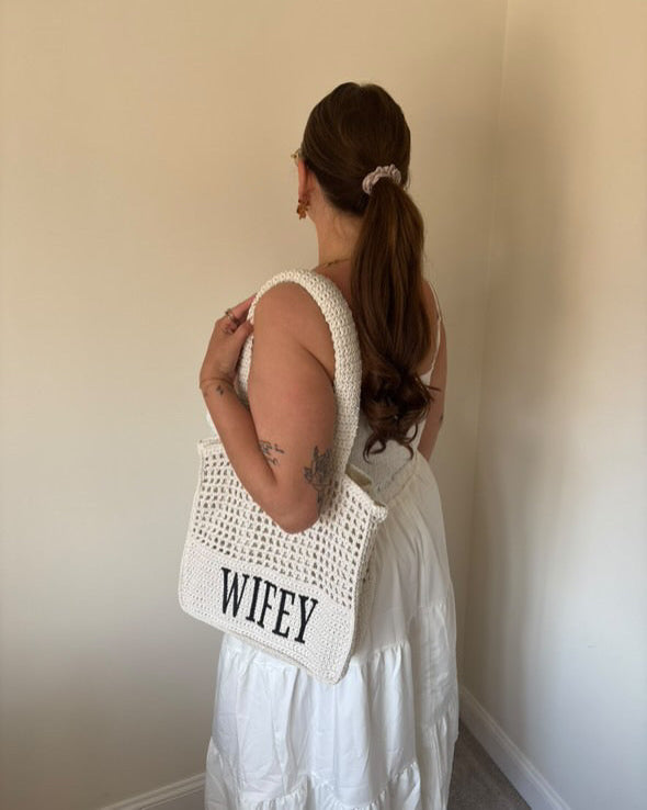 Wifey Crochet Lined Tote Bag | Bridal Hen Wedding Honeymoon