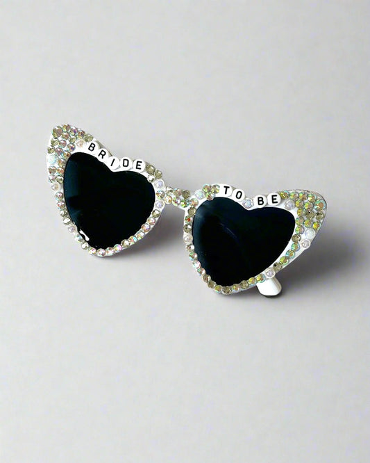 White Bride To Be Embellished Rhinestone Heart Bridal sunglasses | Hen Party Accessories