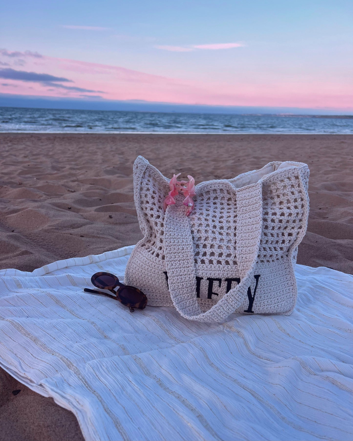 Wifey Crochet Lined Tote Bag | Bridal Hen Wedding Honeymoon