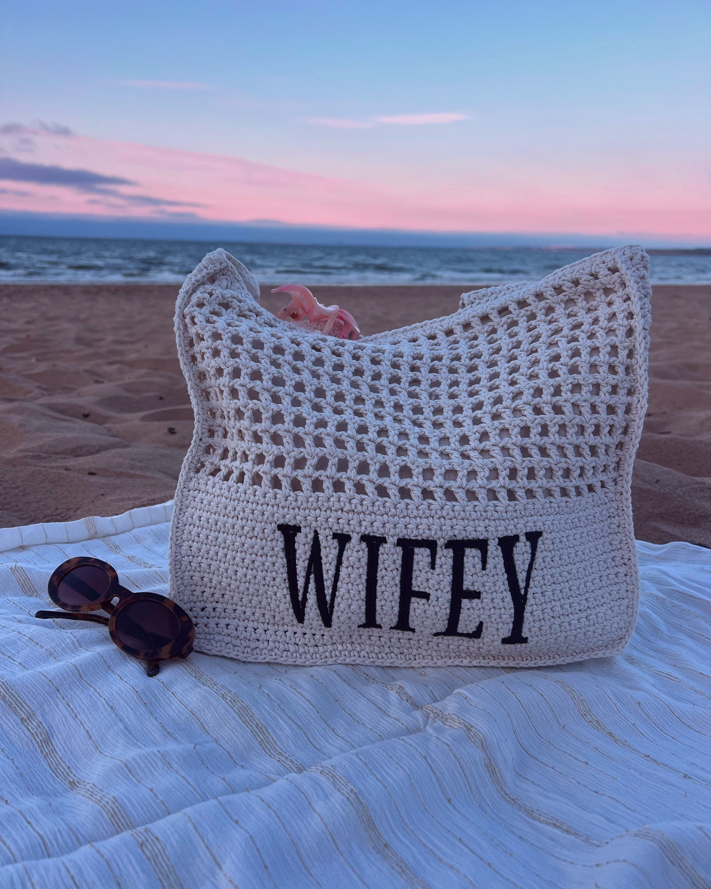 Wifey Crochet Lined Tote Bag | Bridal Hen Wedding Honeymoon