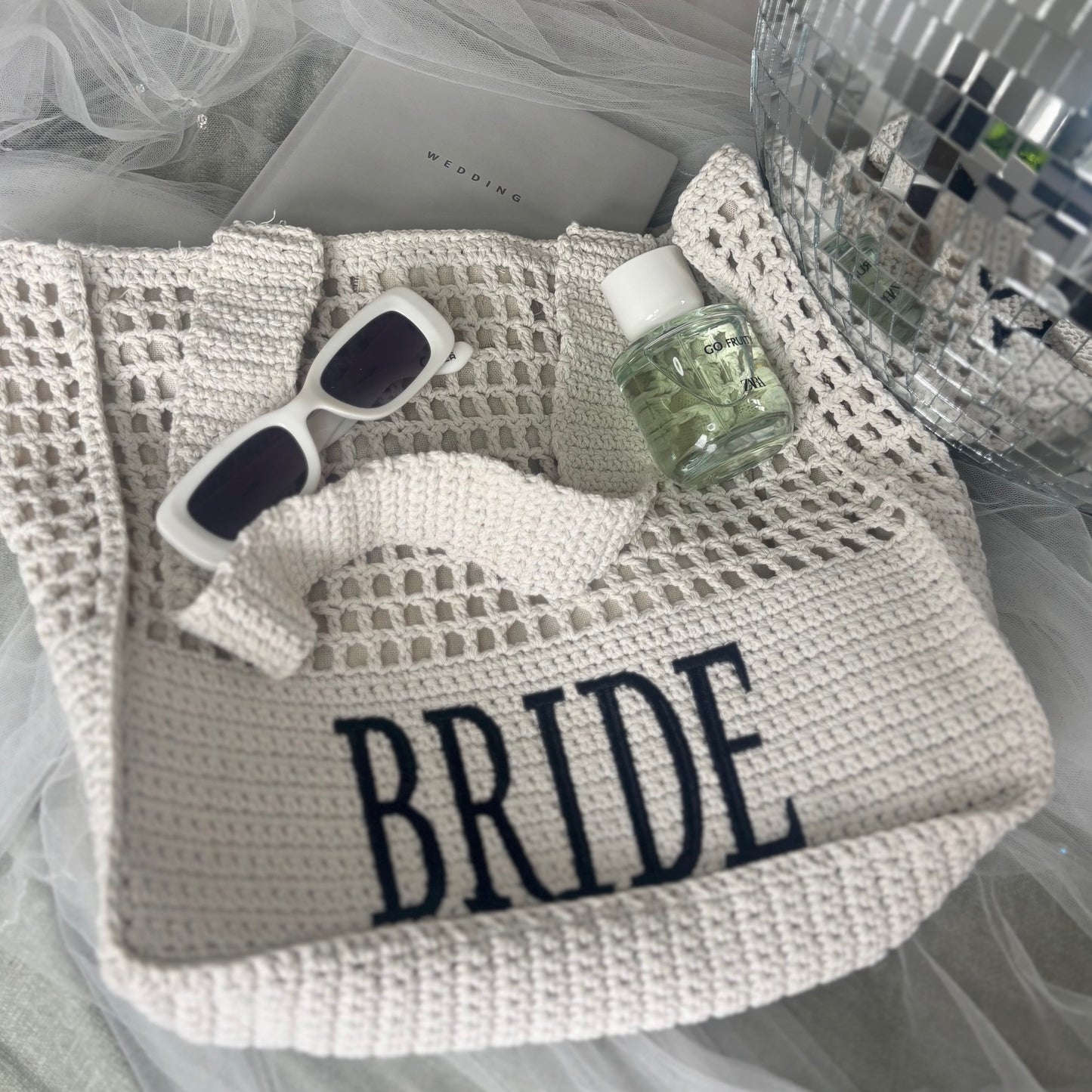 Bride Crochet Lined Tote Bag | Bridal Hen Wedding Honeymoon