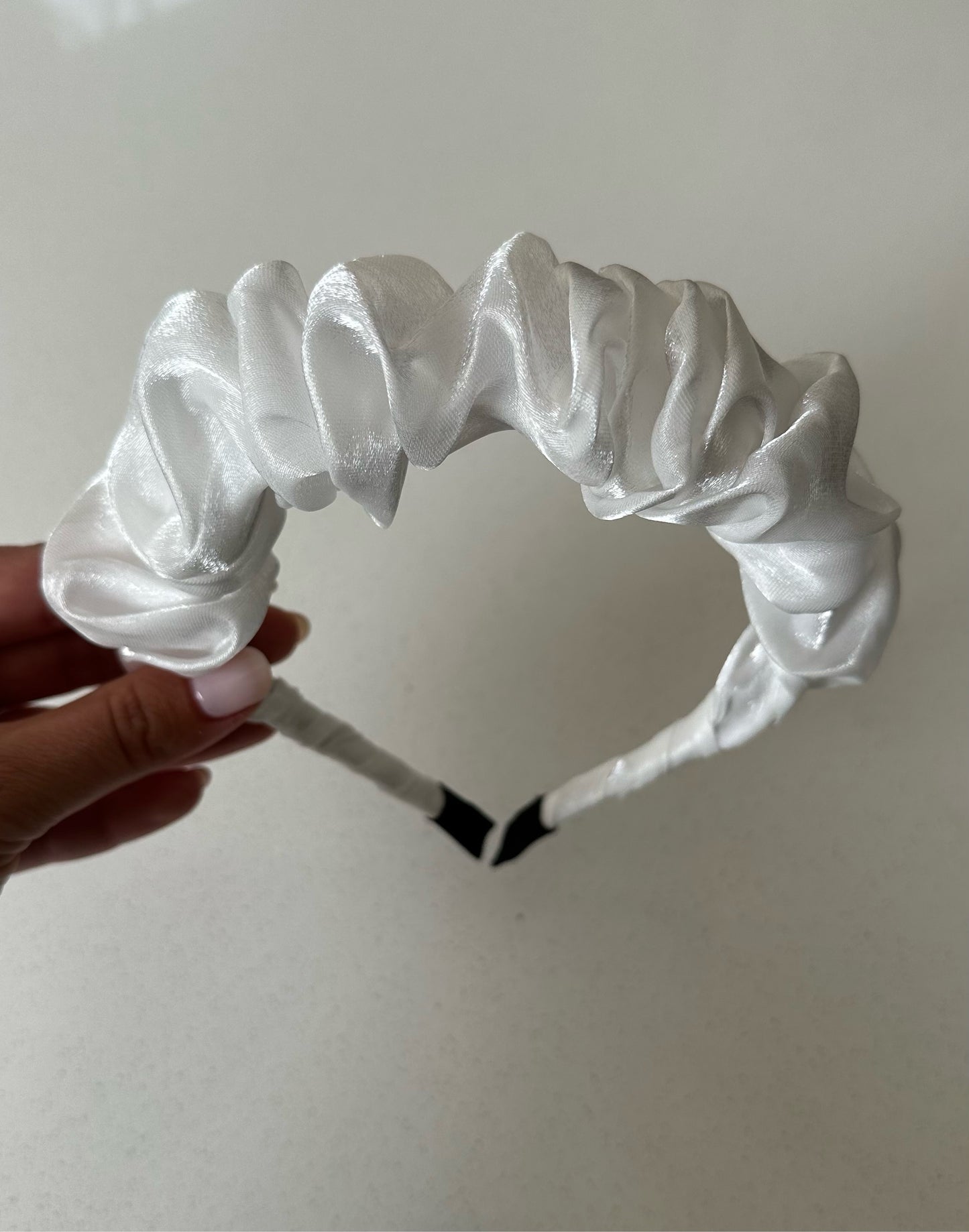 White Organza Scrunchie Ruffled Headband