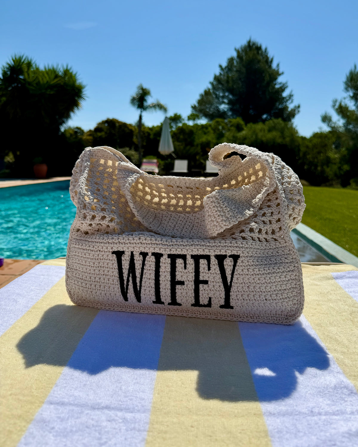 Wifey Crochet Lined Tote Beach Bag | Bridal Hen Wedding Honeymoon