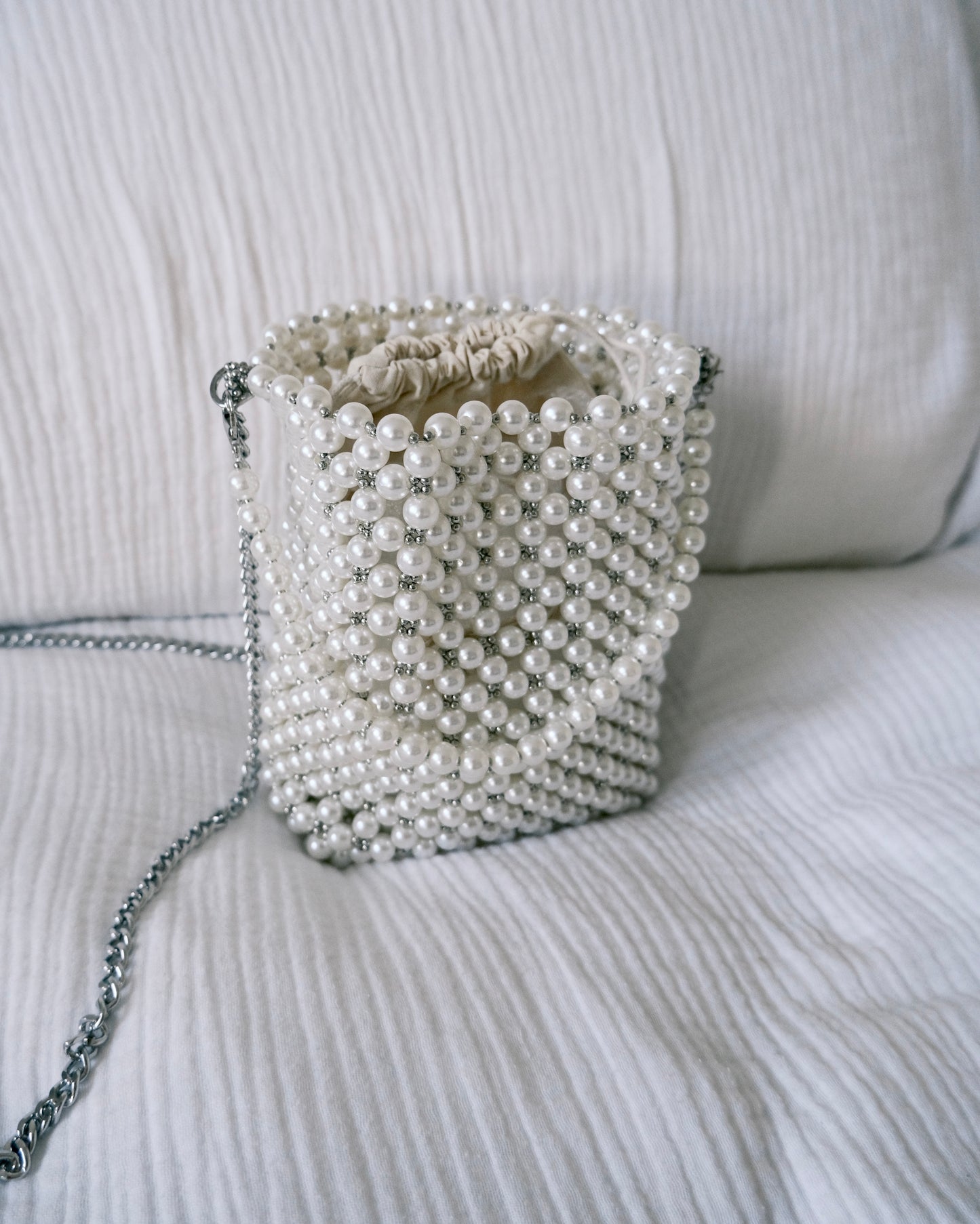 Pearl Beaded Mini Bucket Bag | Bridal Occasion Accessory