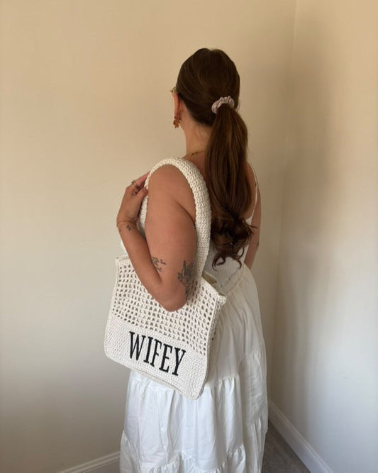Wifey Crochet Lined Tote Bag | Bridal Hen Wedding Honeymoon