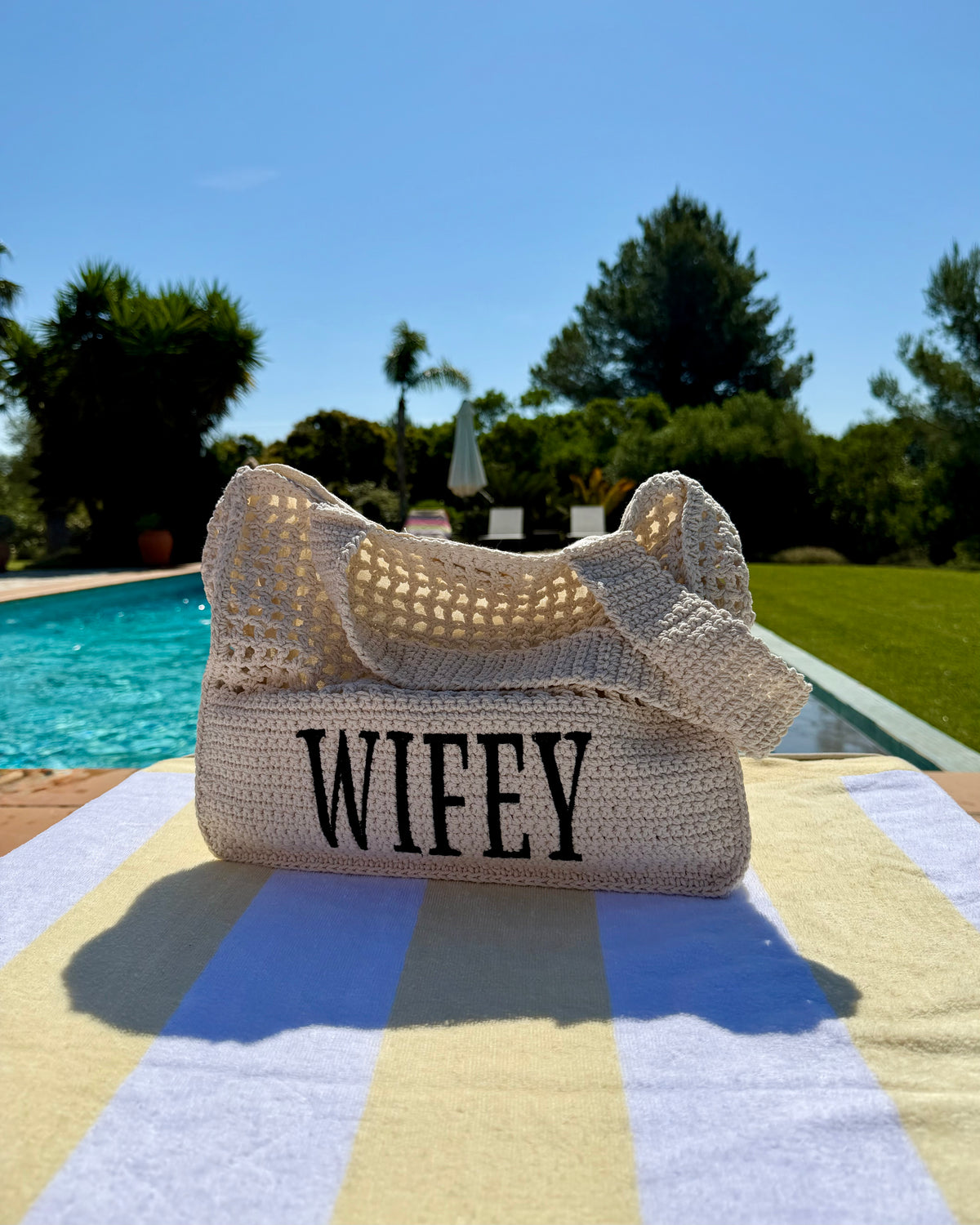 Wifey Crochet Lined Tote Beach Bag | Bridal Hen Wedding Honeymoon