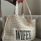 SALE Wifey Statement Crochet Lined Tote Bag | Bridal Hen Wedding Honeymoon