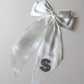 Personalised Bridal Oversized White Silk Bow With Initial Letter Embellishment | Bridal Hen Party Veil
