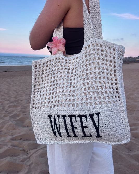 Wifey Crochet Lined Tote Bag | Bridal Hen Wedding Honeymoon