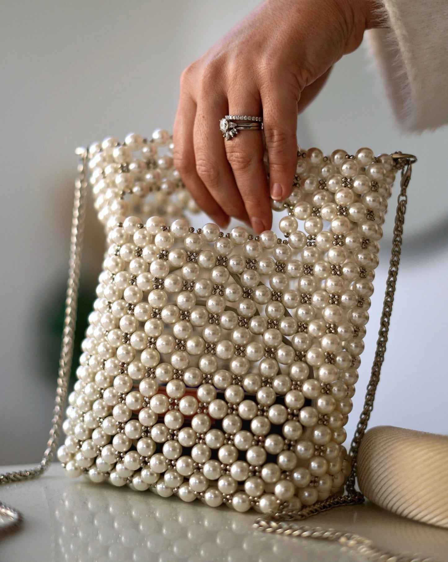 Pearl Bucket Shoulder Grab Handbag | Occasion Accessory | Bridal