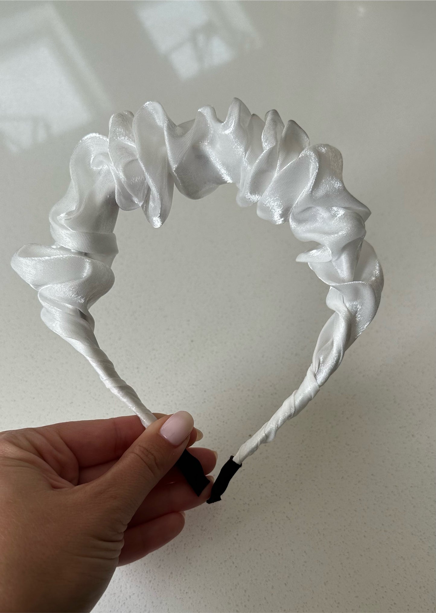 White Organza Scrunchie Ruffled Headband
